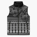 Black Taniko Kowhaiwhai Tukutuku Motif Sleeveless Puffer Jacket - Aussie Hoodie