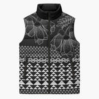 Black Taniko Kowhaiwhai Tukutuku Motif Sleeveless Puffer Jacket - Aussie Hoodie
