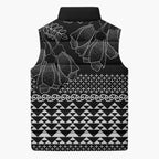 Black Taniko Kowhaiwhai Tukutuku Motif Sleeveless Puffer Jacket - Aussie Hoodie