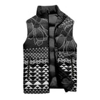 Black Taniko Kowhaiwhai Tukutuku Motif Sleeveless Puffer Jacket - Aussie Hoodie