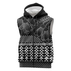 Black Taniko Kowhaiwhai Tukutuku Motif Sleeveless Zip Hoodie LT9
