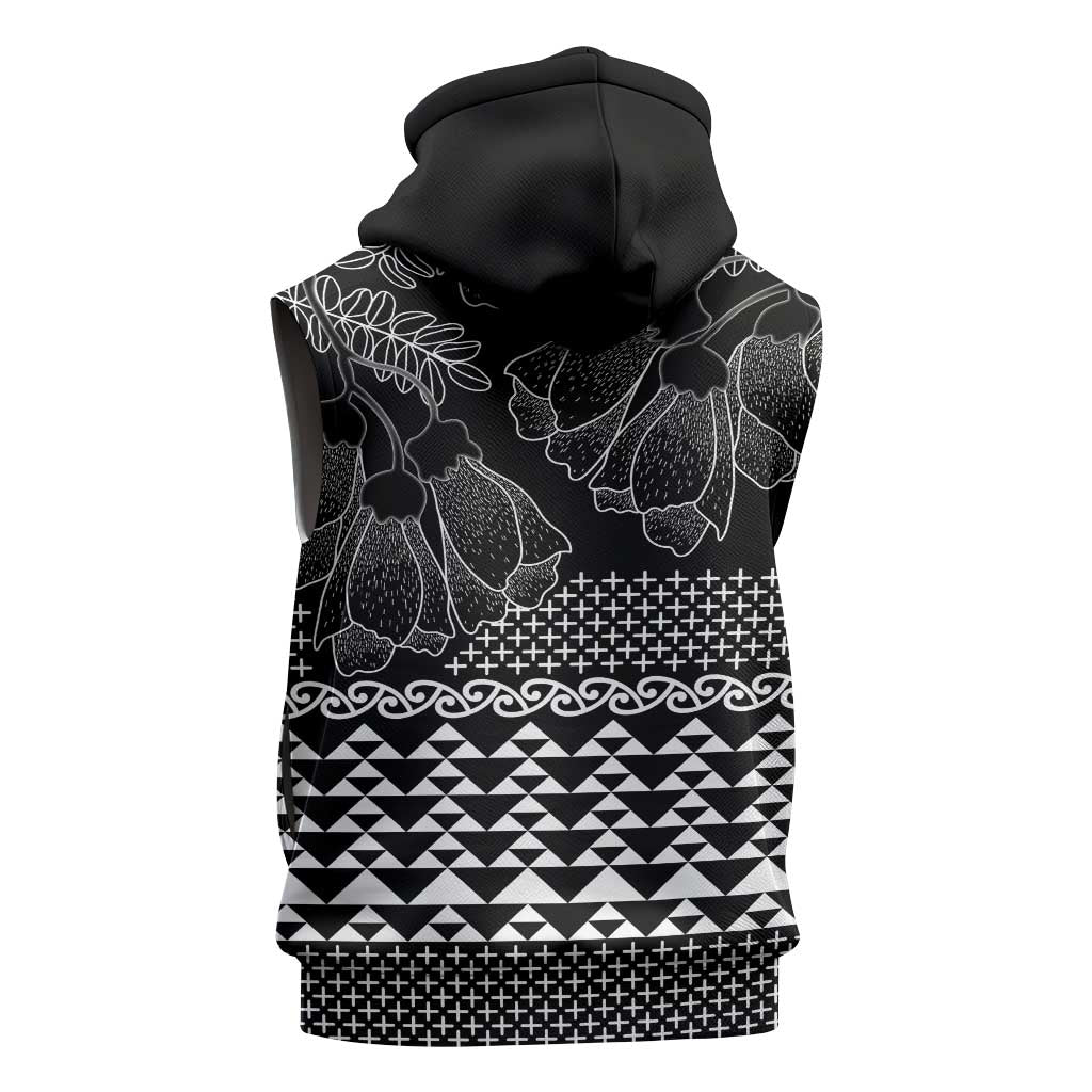 Black Taniko Kowhaiwhai Tukutuku Motif Sleeveless Zip Hoodie LT9