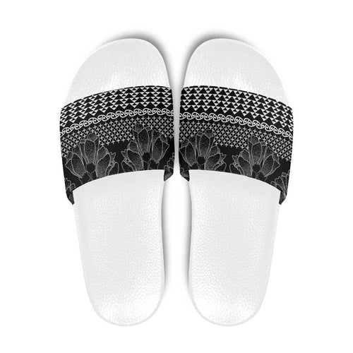 Black Taniko Kowhaiwhai Tukutuku Motif Slide Sandals - Aussie Hoodie