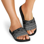 Black Taniko Kowhaiwhai Tukutuku Motif Slide Sandals - Aussie Hoodie