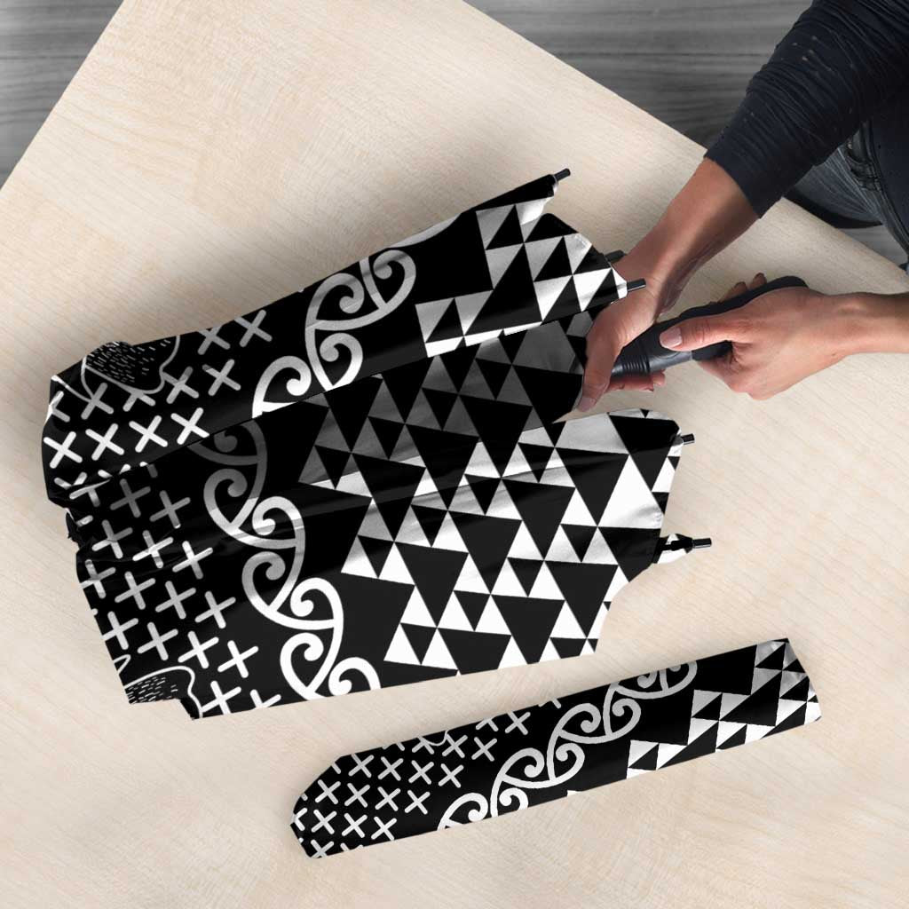 Black Taniko Kowhaiwhai Tukutuku Motif Umbrella - Aussie Hoodie