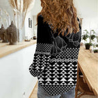 Black Taniko Kowhaiwhai Tukutuku Motif Women Casual Shirt