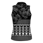 Black Taniko Kowhaiwhai Tukutuku Motif Women Sleeveless Polo Shirt