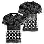 Black Taniko Kowhaiwhai Tukutuku Motif Women V-Neck T-Shirt