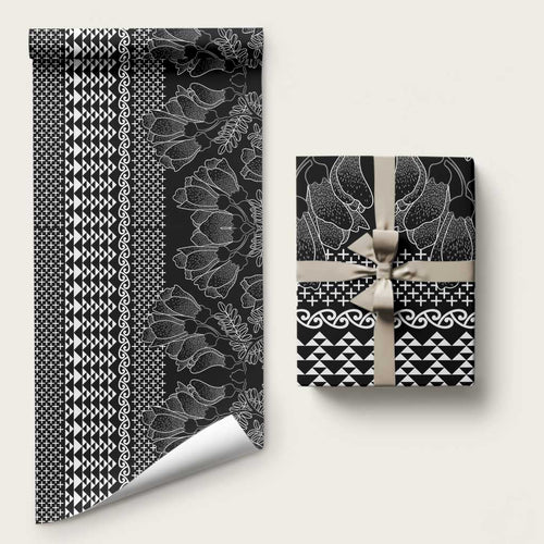 Black Taniko Kowhaiwhai Tukutuku Motif Wrapping Paper - Aussie Hoodie