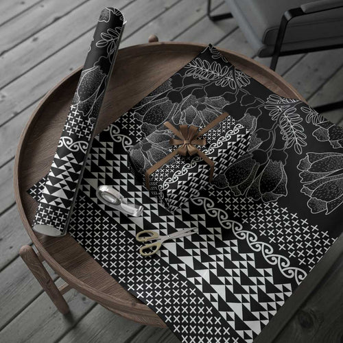 Black Taniko Kowhaiwhai Tukutuku Motif Wrapping Paper - Aussie Hoodie