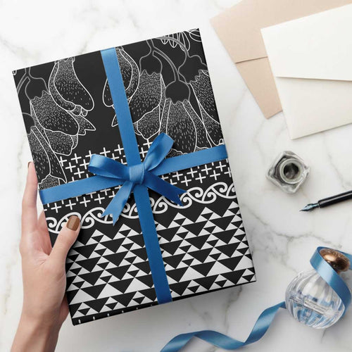 Black Taniko Kowhaiwhai Tukutuku Motif Wrapping Paper - Aussie Hoodie