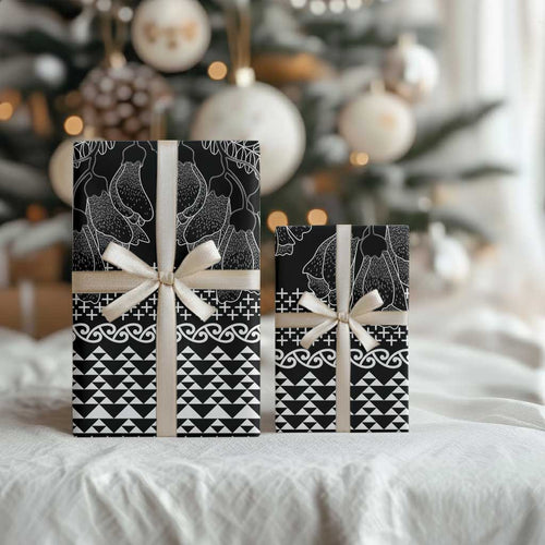 Black Taniko Kowhaiwhai Tukutuku Motif Wrapping Paper - Aussie Hoodie