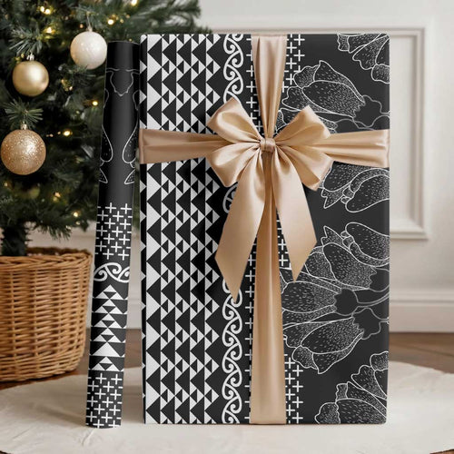 Black Taniko Kowhaiwhai Tukutuku Motif Wrapping Paper - Aussie Hoodie
