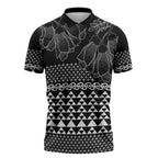 Black Taniko Kowhaiwhai Tukutuku Motif Zipper Polo Shirt - Aussie Hoodie