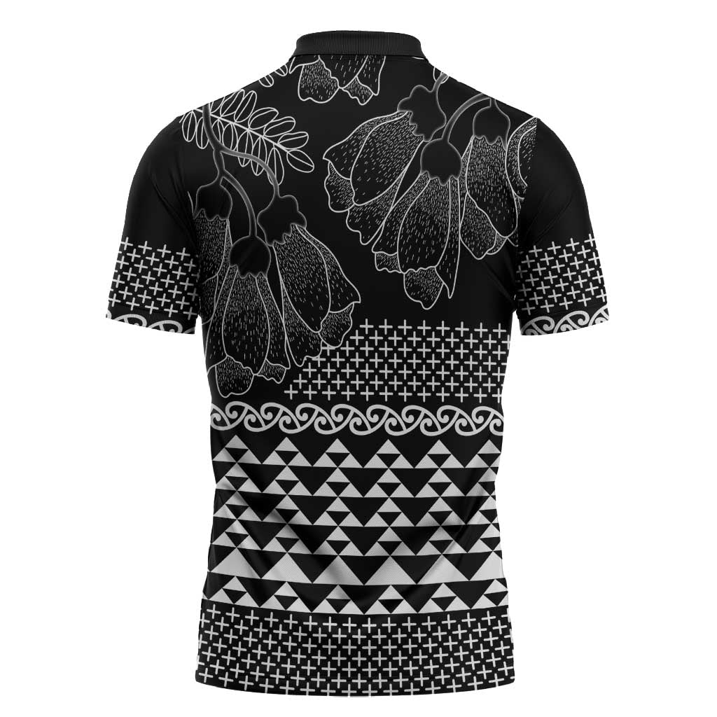 Black Taniko Kowhaiwhai Tukutuku Motif Zipper Polo Shirt - Aussie Hoodie