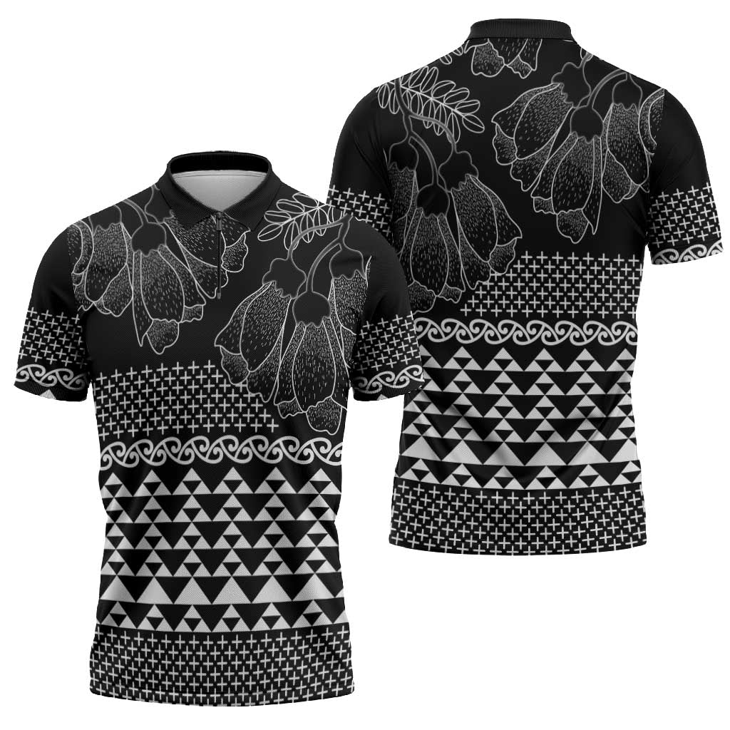 Black Taniko Kowhaiwhai Tukutuku Motif Zipper Polo Shirt - Aussie Hoodie