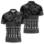 Black Taniko Kowhaiwhai Tukutuku Motif Zipper Polo Shirt - Aussie Hoodie