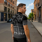 Black Taniko Kowhaiwhai Tukutuku Motif Zipper Polo Shirt - Aussie Hoodie