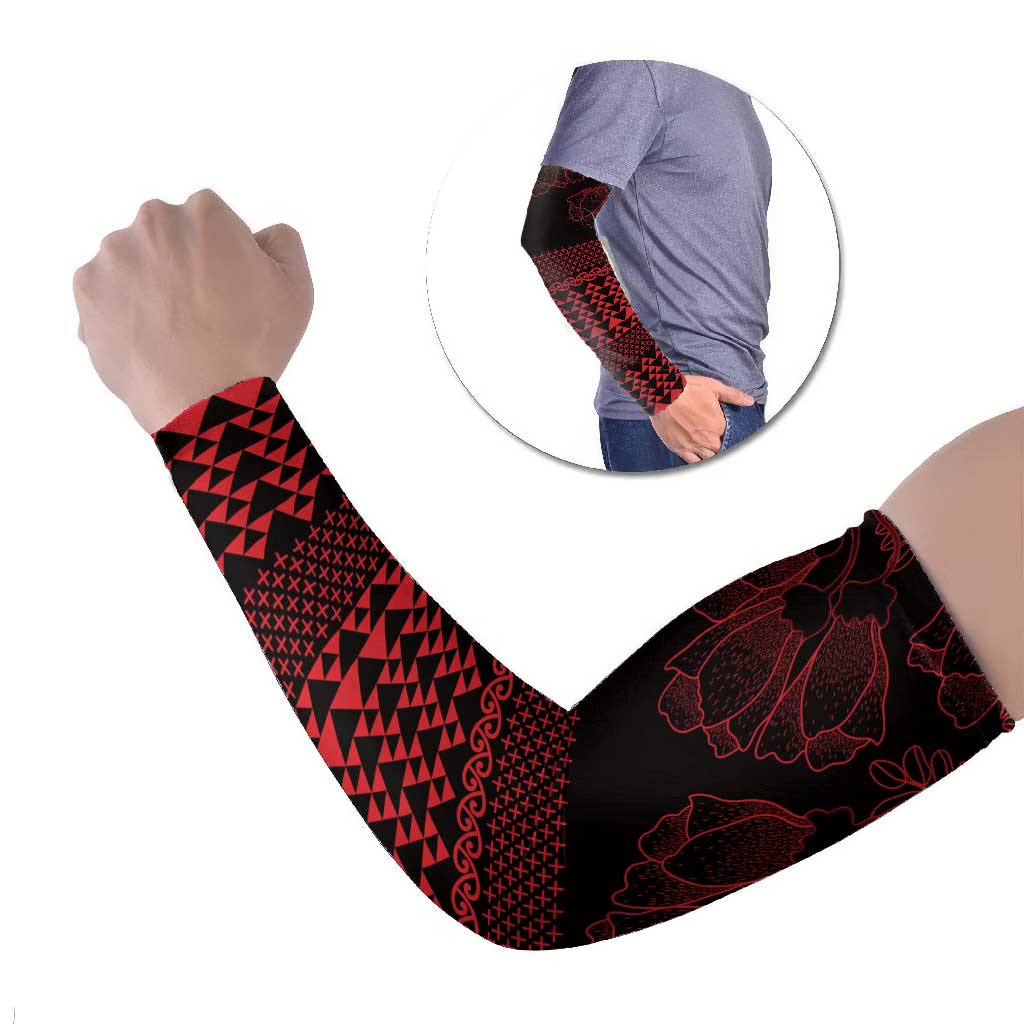 Red Taniko Kowhaiwhai Tukutuku Motif Arm Sleeves - Aussie Hoodie