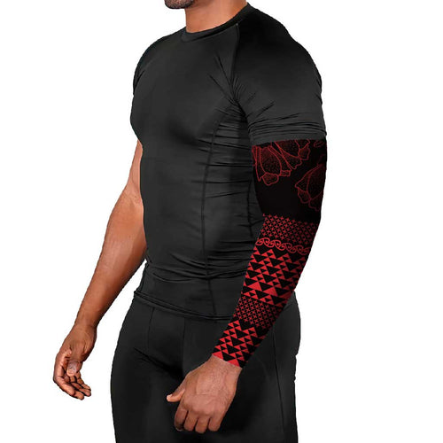 Red Taniko Kowhaiwhai Tukutuku Motif Arm Sleeves - Aussie Hoodie