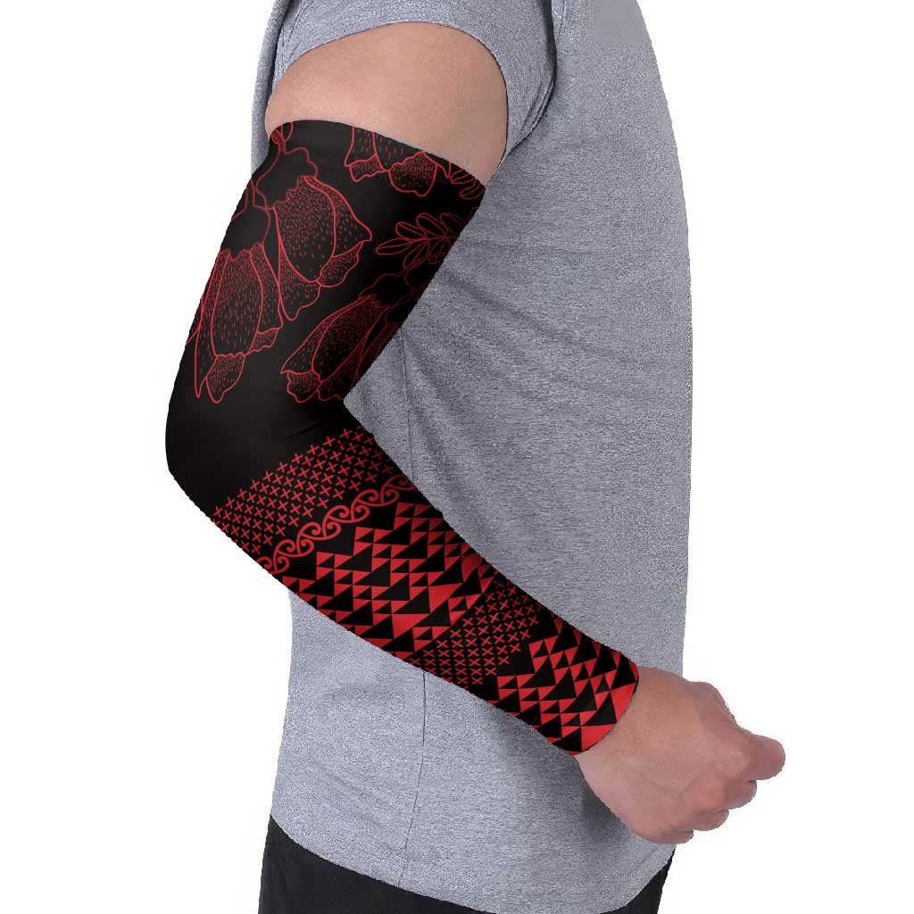 Red Taniko Kowhaiwhai Tukutuku Motif Arm Sleeves - Aussie Hoodie