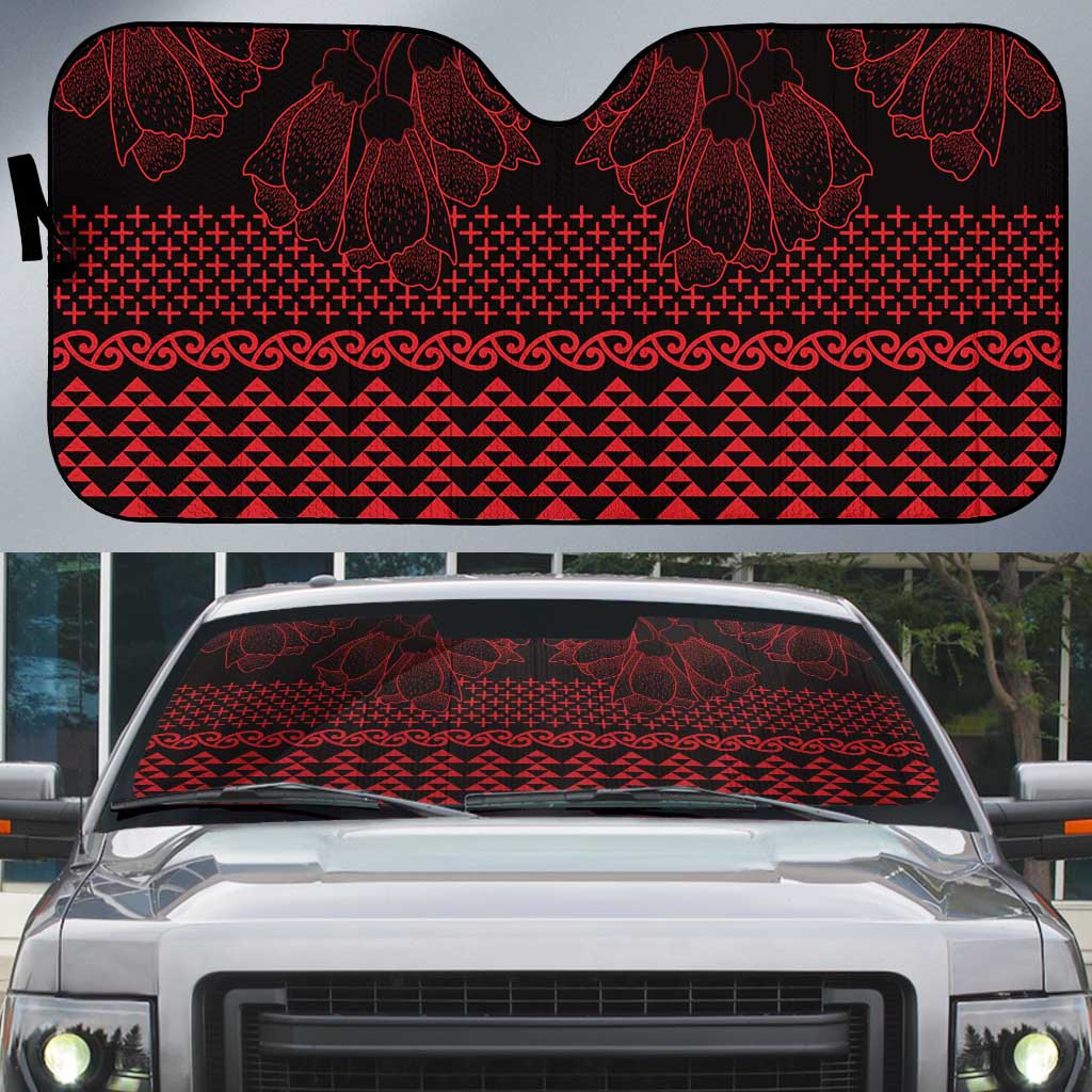 Red Taniko Kowhaiwhai Tukutuku Motif Auto Sun Shade - Aussie Hoodie