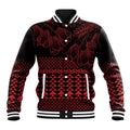 Red Taniko Kowhaiwhai Tukutuku Motif Baseball Jacket