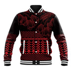 Red Taniko Kowhaiwhai Tukutuku Motif Baseball Jacket