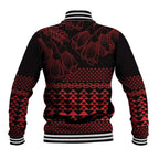 Red Taniko Kowhaiwhai Tukutuku Motif Baseball Jacket