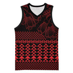 Red Taniko Kowhaiwhai Tukutuku Motif Basketball Jersey - Aussie Hoodie