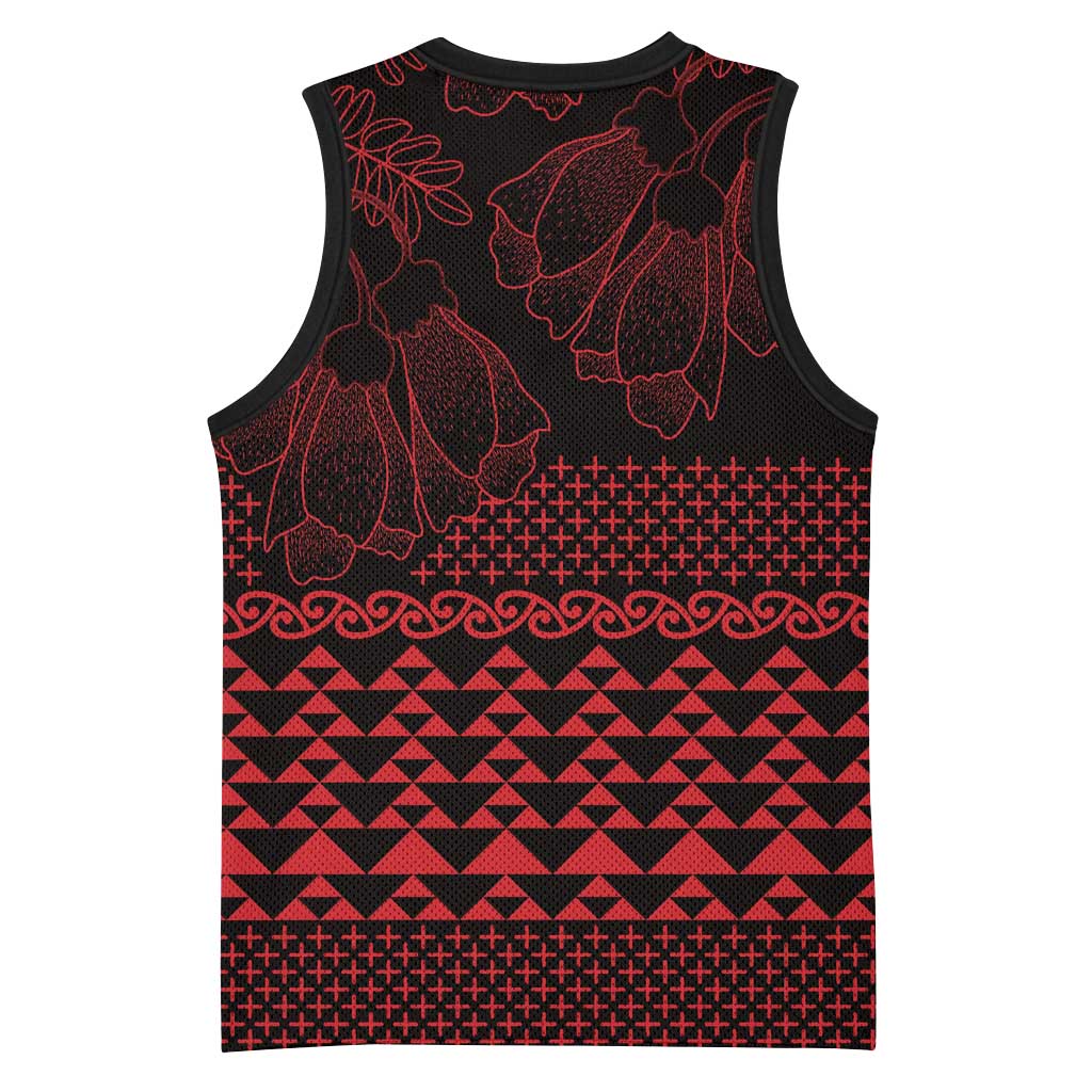 Red Taniko Kowhaiwhai Tukutuku Motif Basketball Jersey - Aussie Hoodie