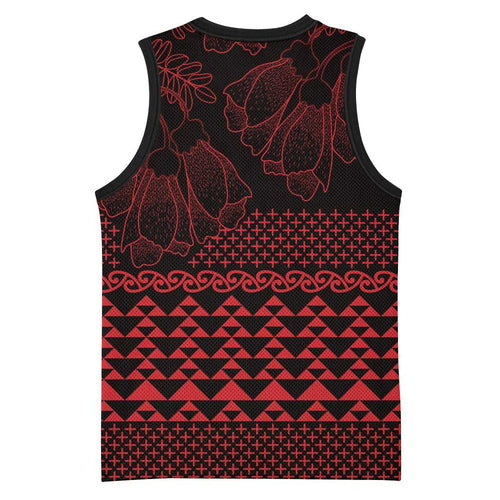Red Taniko Kowhaiwhai Tukutuku Motif Basketball Jersey - Aussie Hoodie