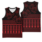 Red Taniko Kowhaiwhai Tukutuku Motif Basketball Jersey - Aussie Hoodie