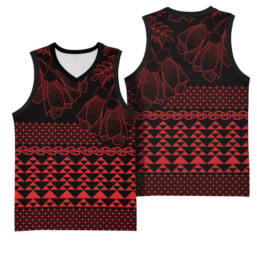 Red Taniko Kowhaiwhai Tukutuku Motif Basketball Jersey - Aussie Hoodie