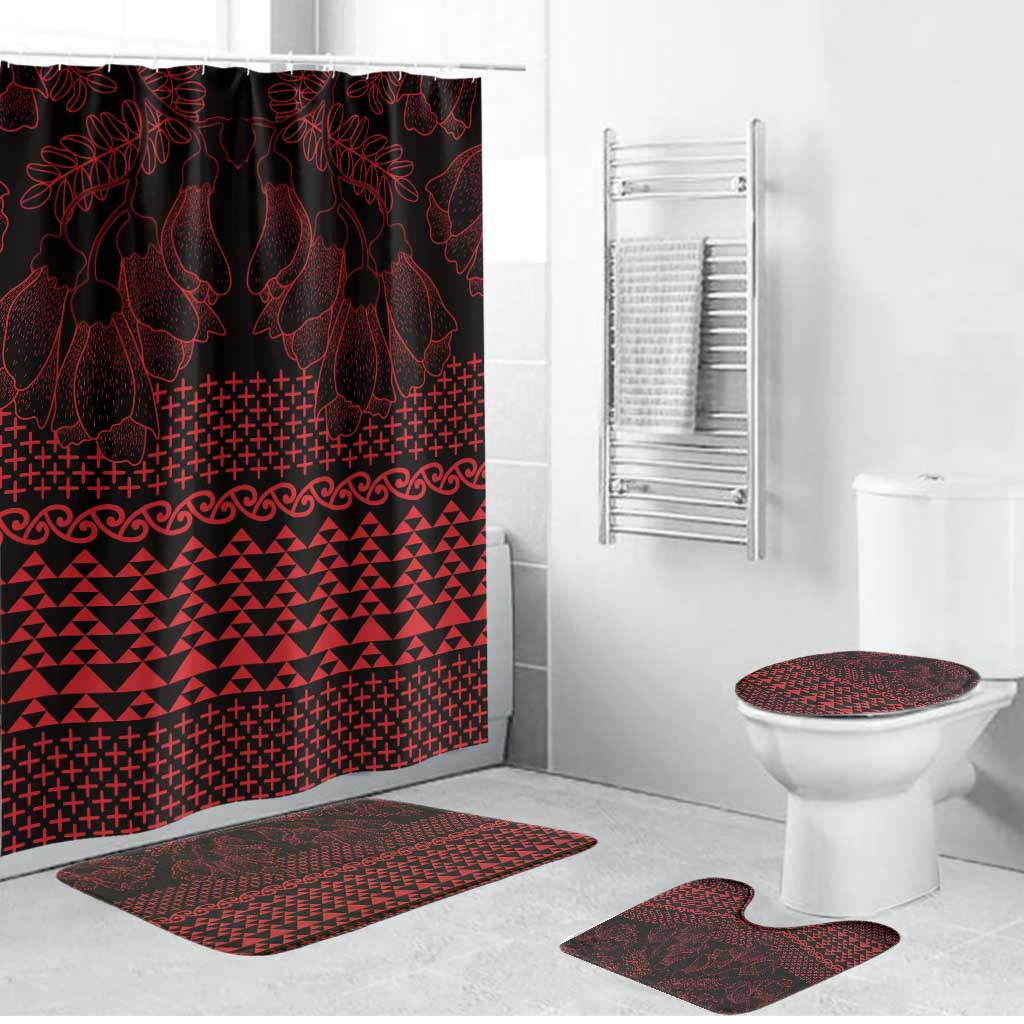 Red Taniko Kowhaiwhai Tukutuku Motif Bathroom Set - Aussie Hoodie