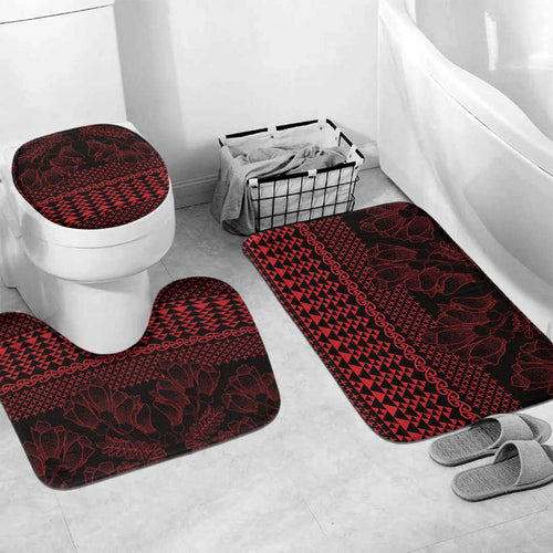 Red Taniko Kowhaiwhai Tukutuku Motif Bathroom Set - Aussie Hoodie