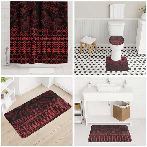 Red Taniko Kowhaiwhai Tukutuku Motif Bathroom Set - Aussie Hoodie