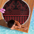 Red Taniko Kowhaiwhai Tukutuku Motif Beach Blanket