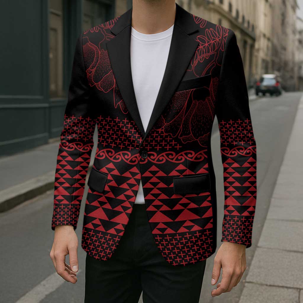 Red Taniko Kowhaiwhai Tukutuku Motif Blazer - Aussie Hoodie