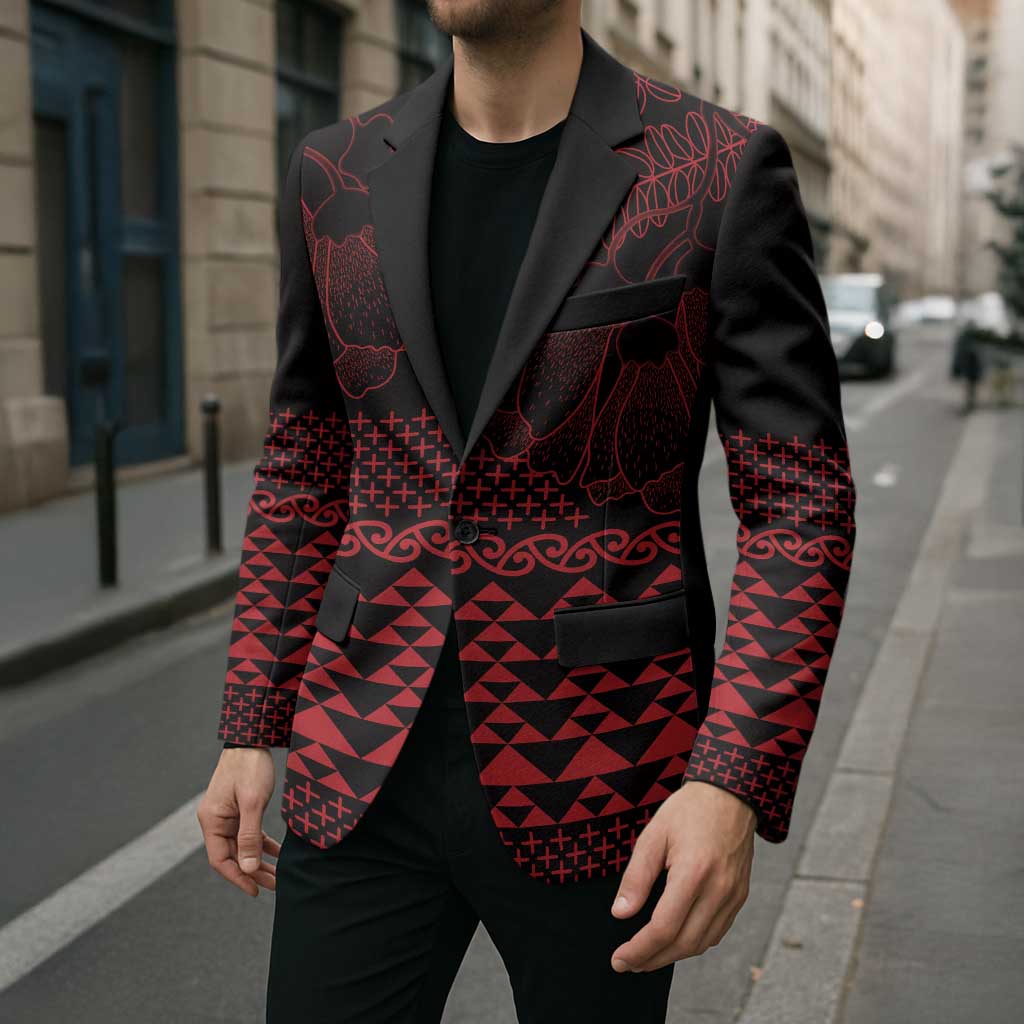 Red Taniko Kowhaiwhai Tukutuku Motif Blazer - Aussie Hoodie