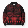Red Taniko Kowhaiwhai Tukutuku Motif Bomber Puffer Jacket - Aussie Hoodie