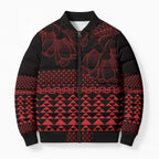 Red Taniko Kowhaiwhai Tukutuku Motif Bomber Puffer Jacket - Aussie Hoodie