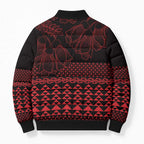 Red Taniko Kowhaiwhai Tukutuku Motif Bomber Puffer Jacket - Aussie Hoodie