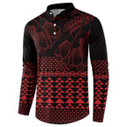 Red Taniko Kowhaiwhai Tukutuku Motif Button Sweatshirt
