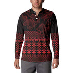 Red Taniko Kowhaiwhai Tukutuku Motif Button Sweatshirt