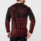 Red Taniko Kowhaiwhai Tukutuku Motif Button Sweatshirt