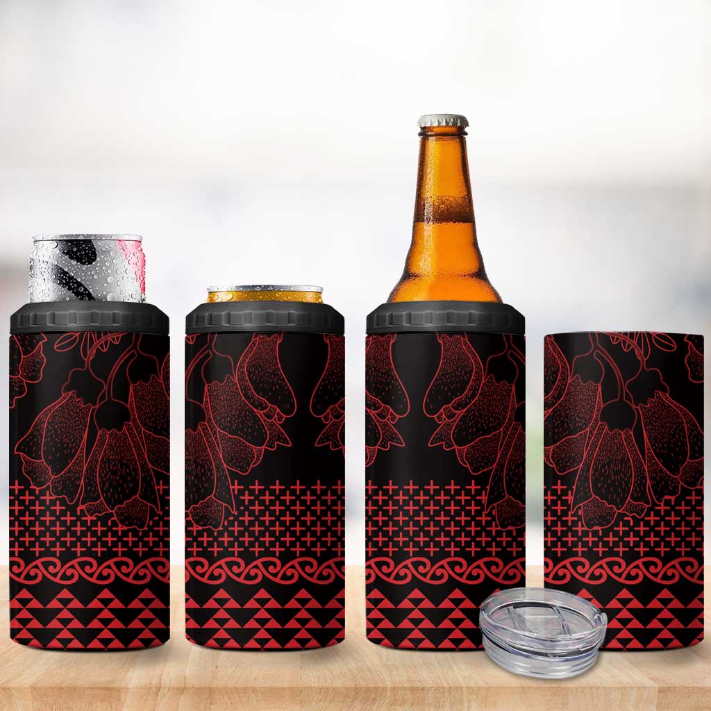 Red Taniko Kowhaiwhai Tukutuku Motif 4 in 1 Can Cooler Tumbler