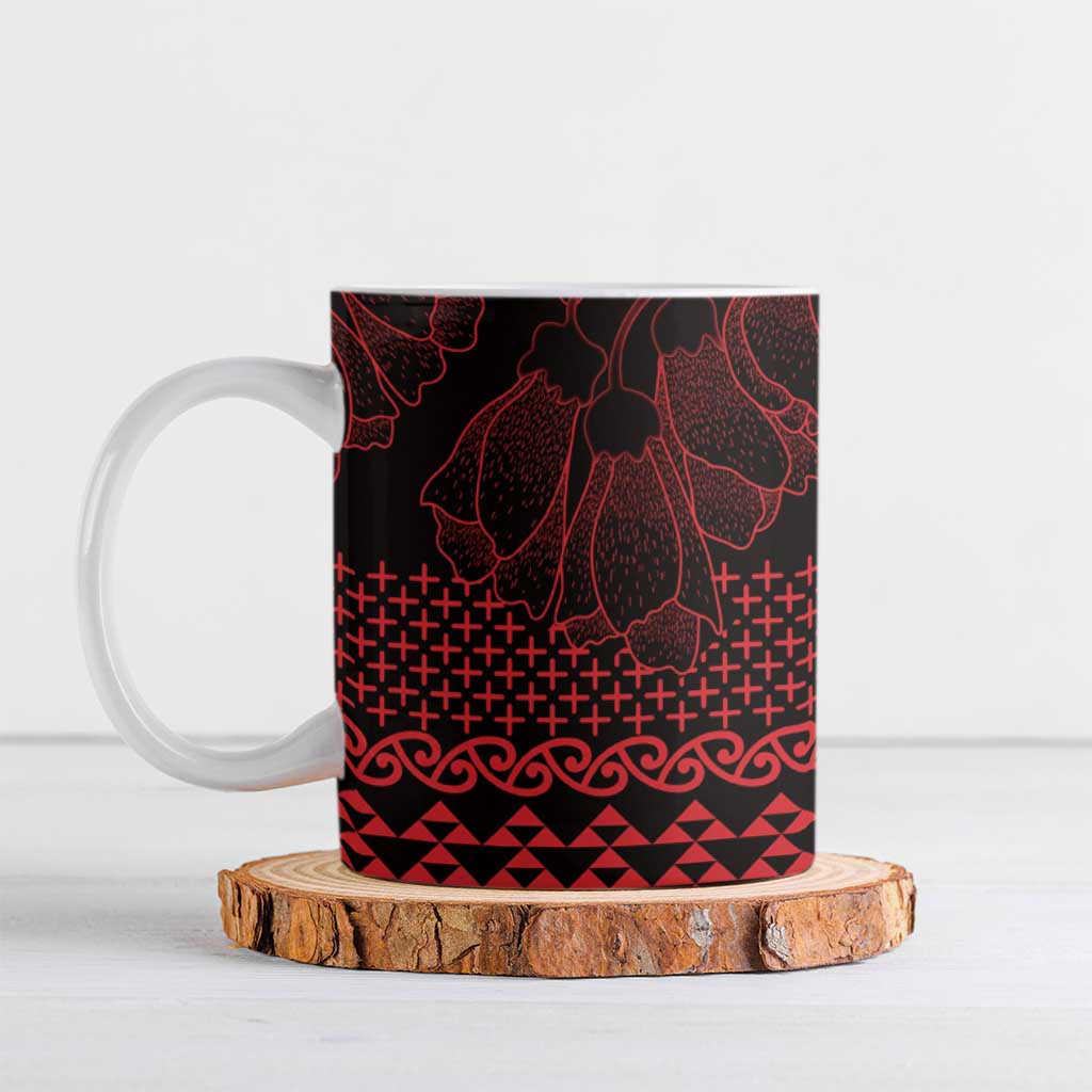 Red Taniko Kowhaiwhai Tukutuku Motif Ceramic Mug - Aussie Hoodie
