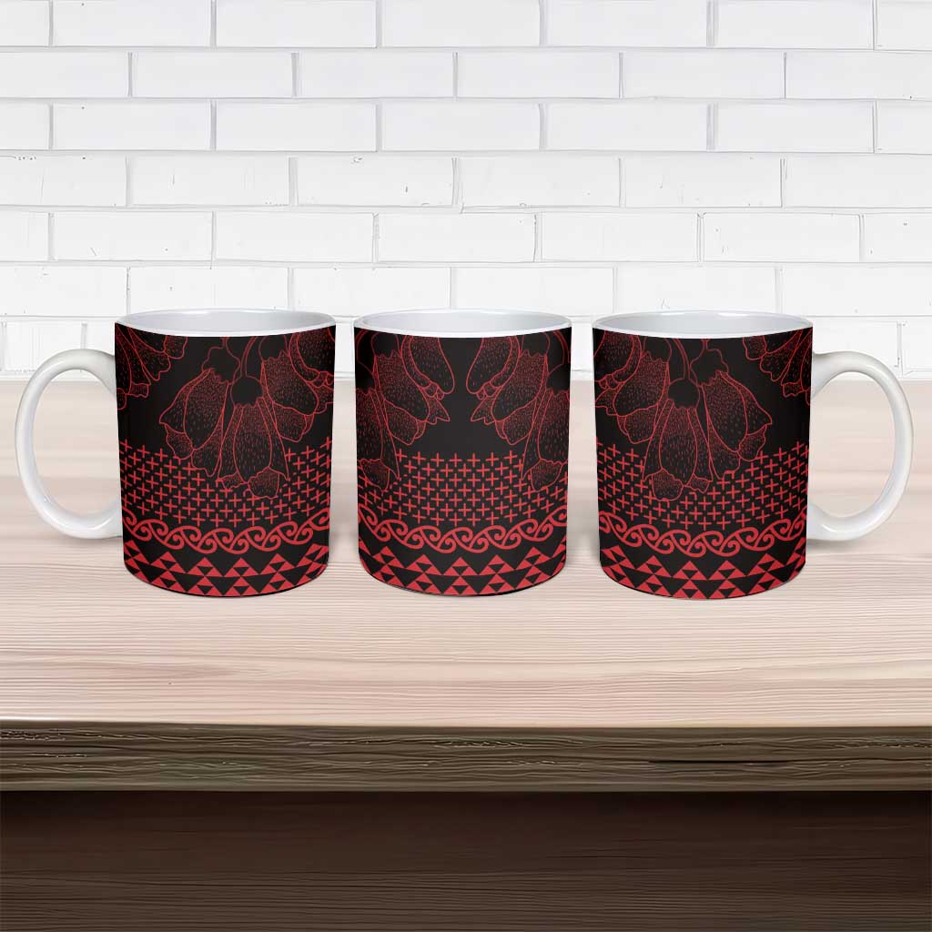 Red Taniko Kowhaiwhai Tukutuku Motif Ceramic Mug - Aussie Hoodie