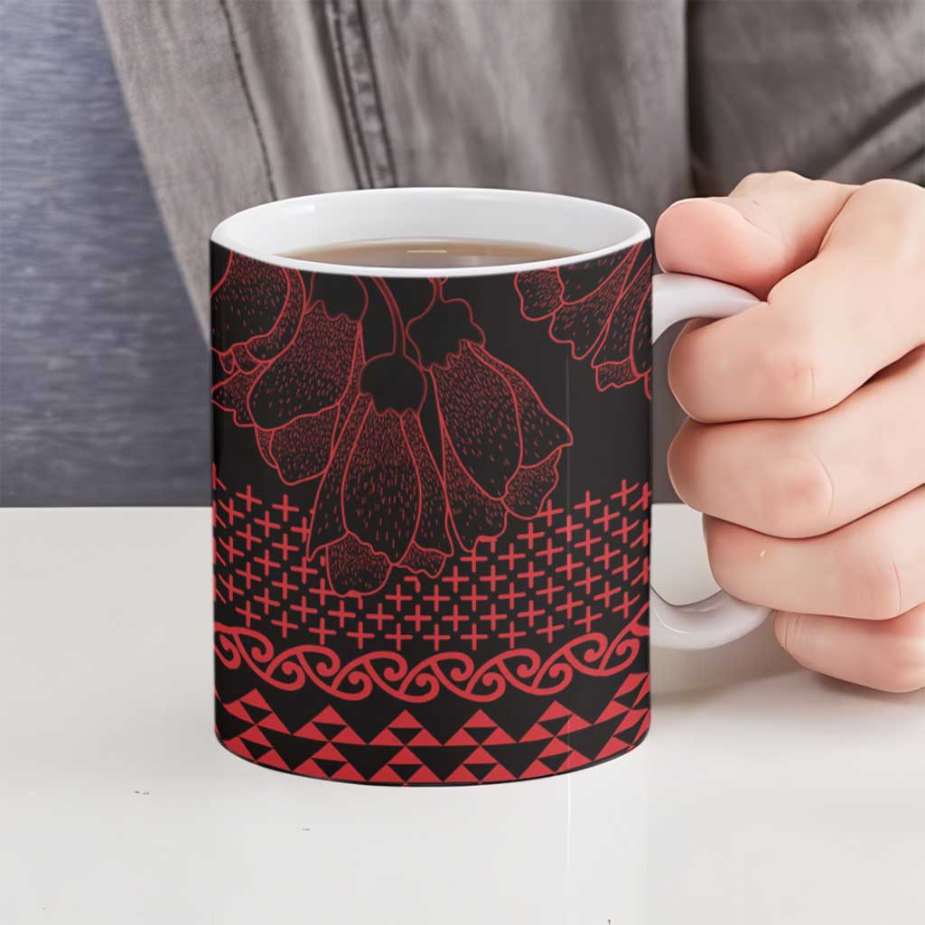 Red Taniko Kowhaiwhai Tukutuku Motif Ceramic Mug - Aussie Hoodie
